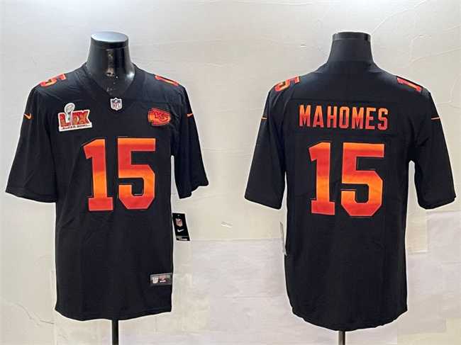 Men's Kansas City Chiefs #15 Patrick Mahomes Black 2025 Super Bowl LIX Patch Fashion Vapor Limited Stitched Jersey,We sell and wholesale Men's Kansas City Chiefs #15 Patrick Mahomes Black 2025 Super Bowl LIX Patch Fashion Vapor Limited Stitched Jersey on line form chian!